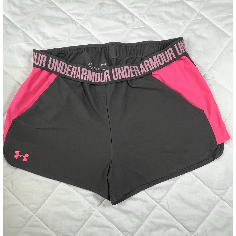 Under Armour Shorts Womens Large Black Pink HeatGear Running Athletic